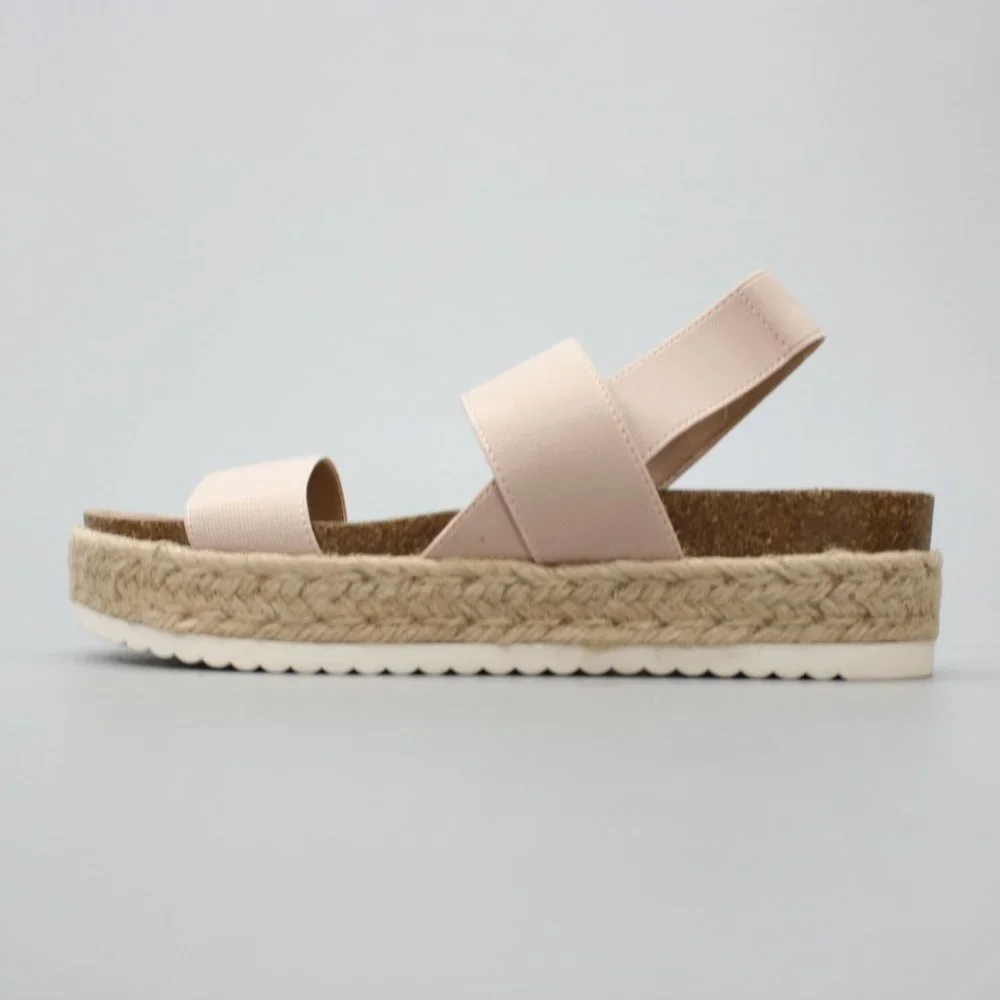 ana Ladies 9 Coy Nude/Tan A New Approach Platform Elastic Slingback Jute Sandals - Picture 2 of 10